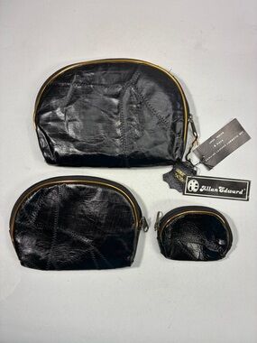 Allan Edward Black Leather Cosmetic Bag Set - 3 Piece